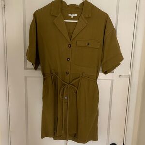 Madewell Safari Olive Green Button-Front Belted Romper